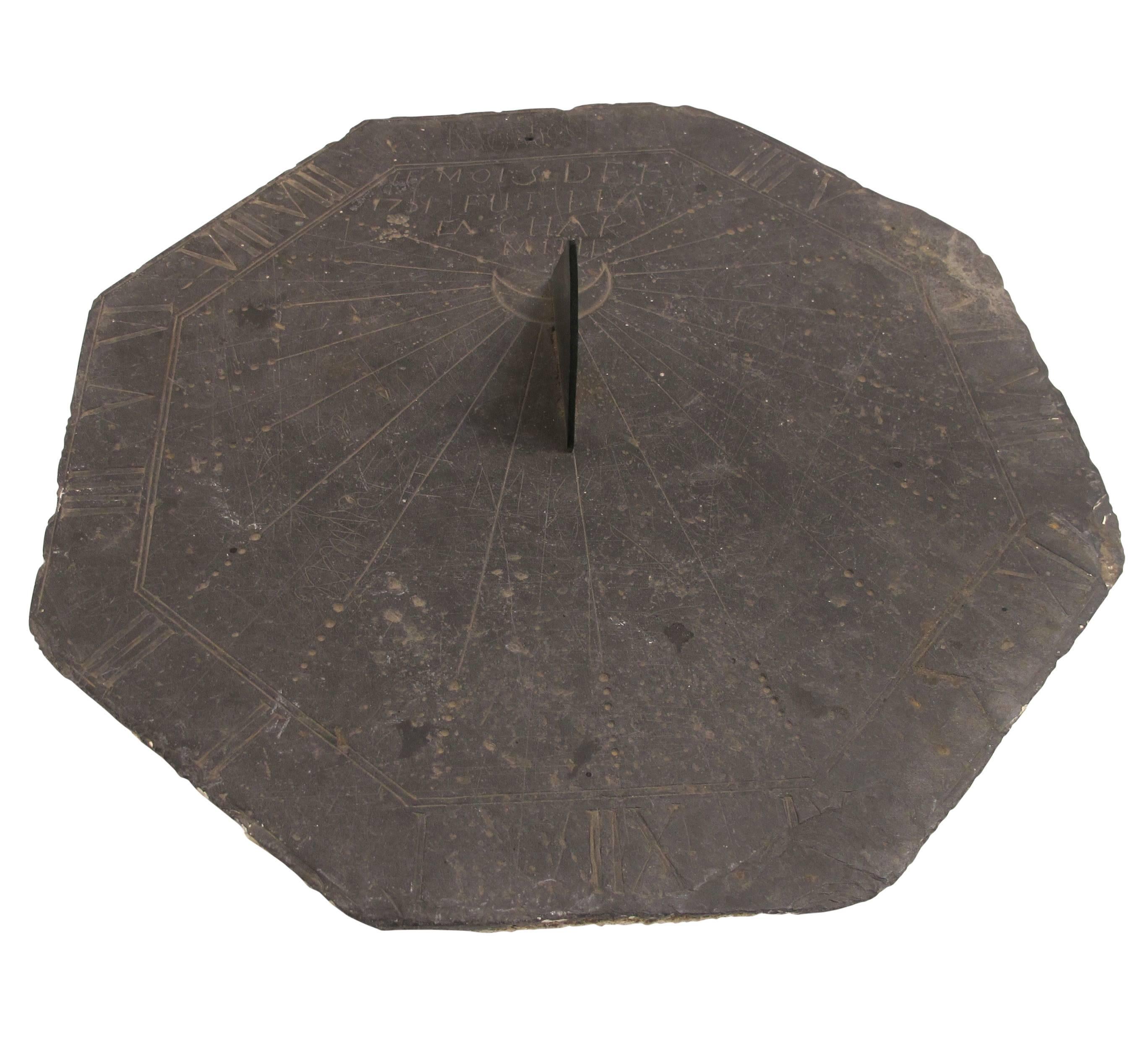 16th Century Slate Stone and Bronze Sundial 5