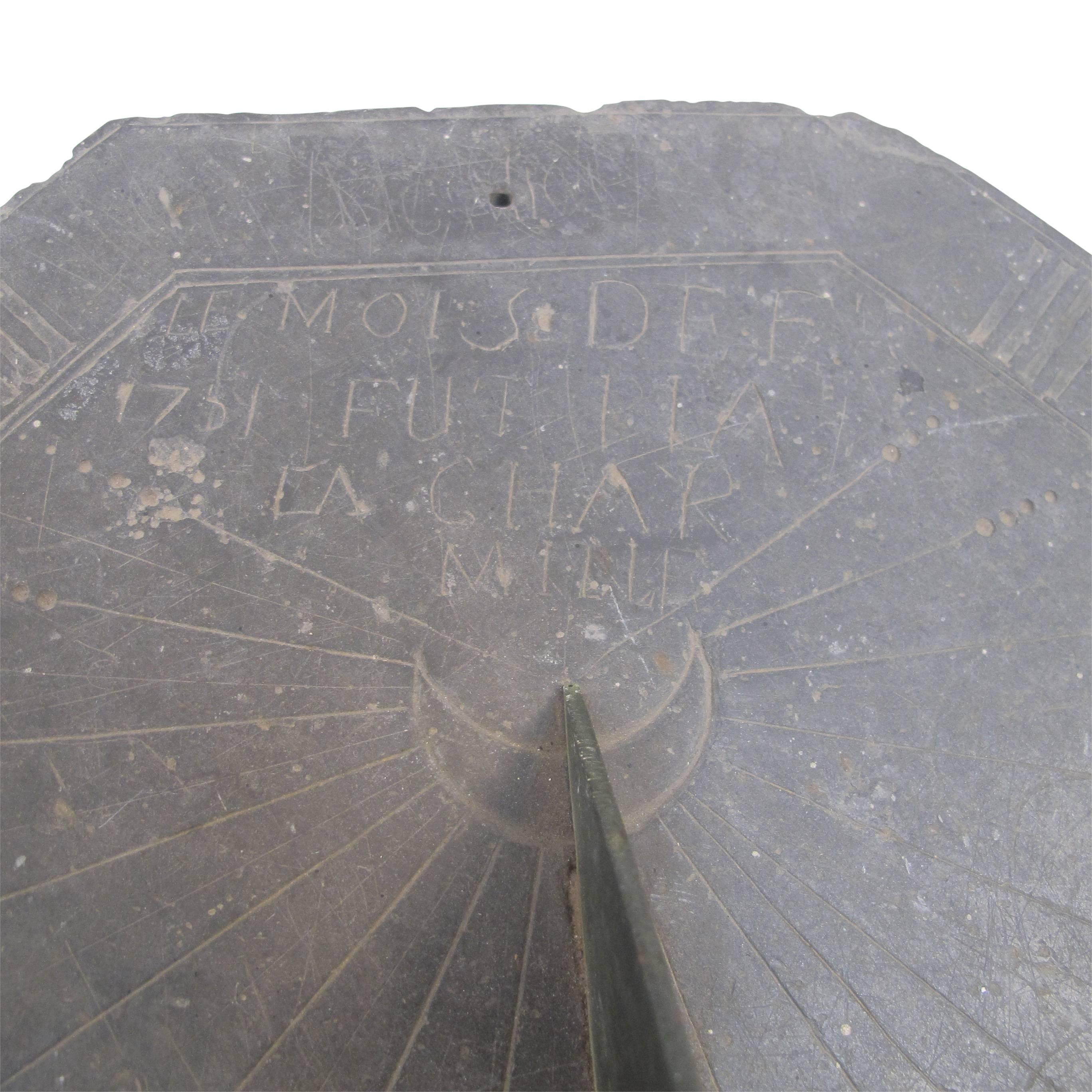 16th Century Slate Stone and Bronze Sundial 6