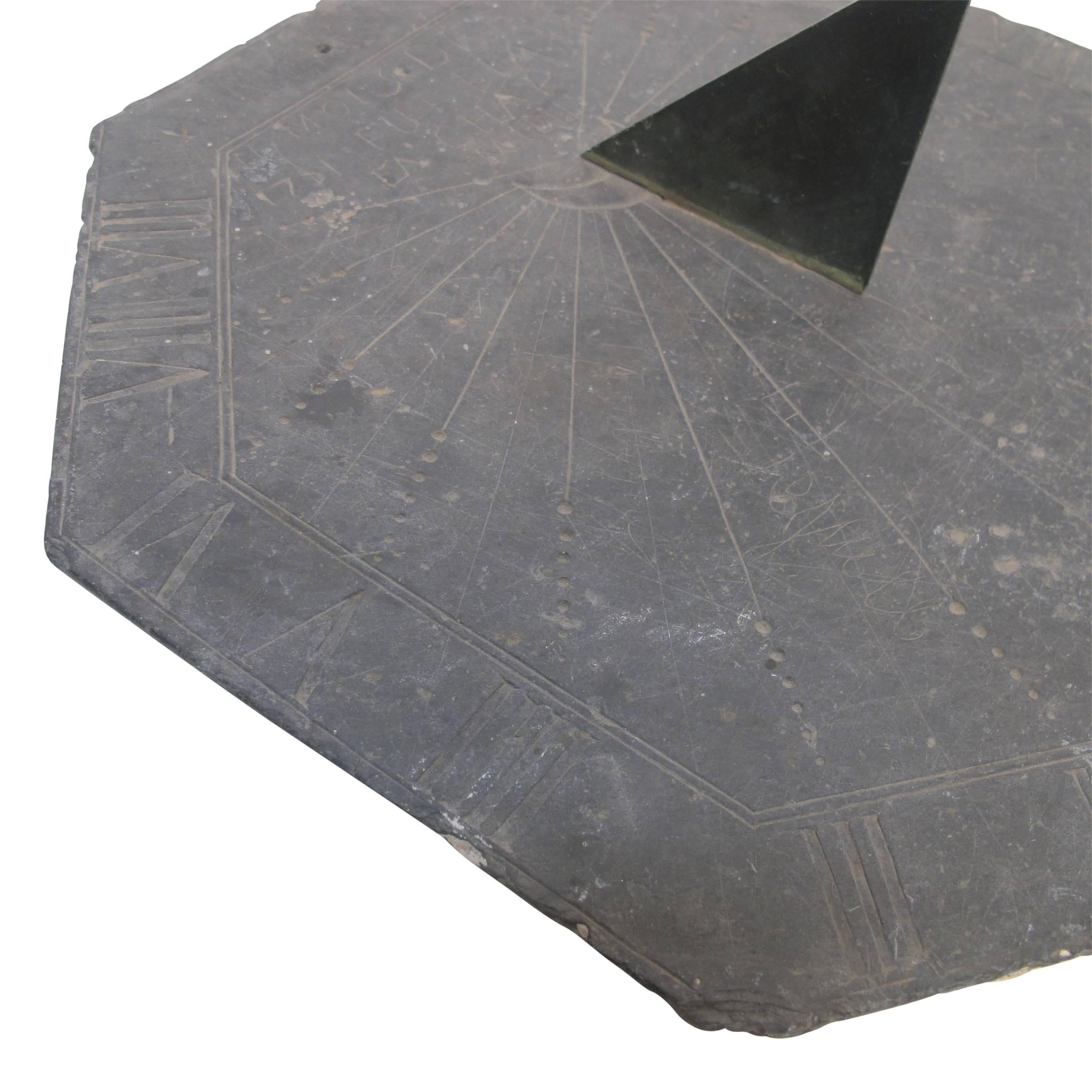 16th Century Slate Stone and Bronze Sundial In Good Condition In San Francisco, CA