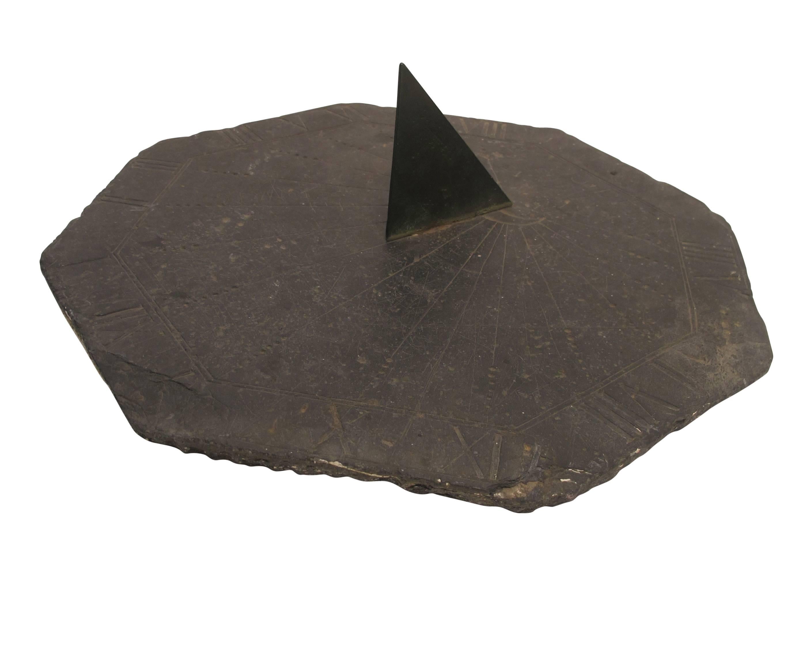 18th Century and Earlier 16th Century Slate Stone and Bronze Sundial