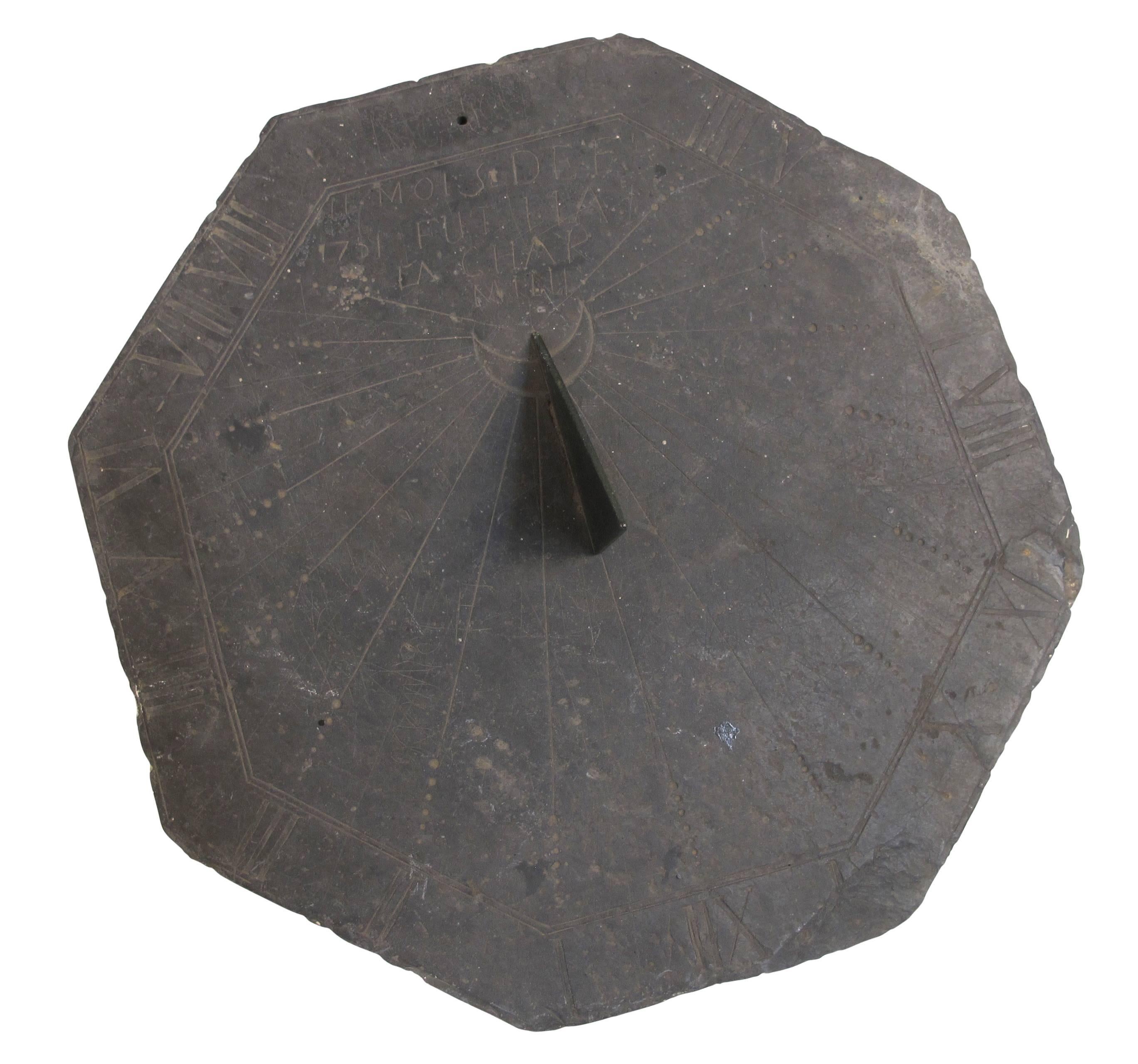 16th Century Slate Stone and Bronze Sundial 4