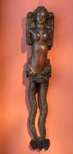 16th Century Southern Germany Carved Wood Bracket Depicting a Mermaid