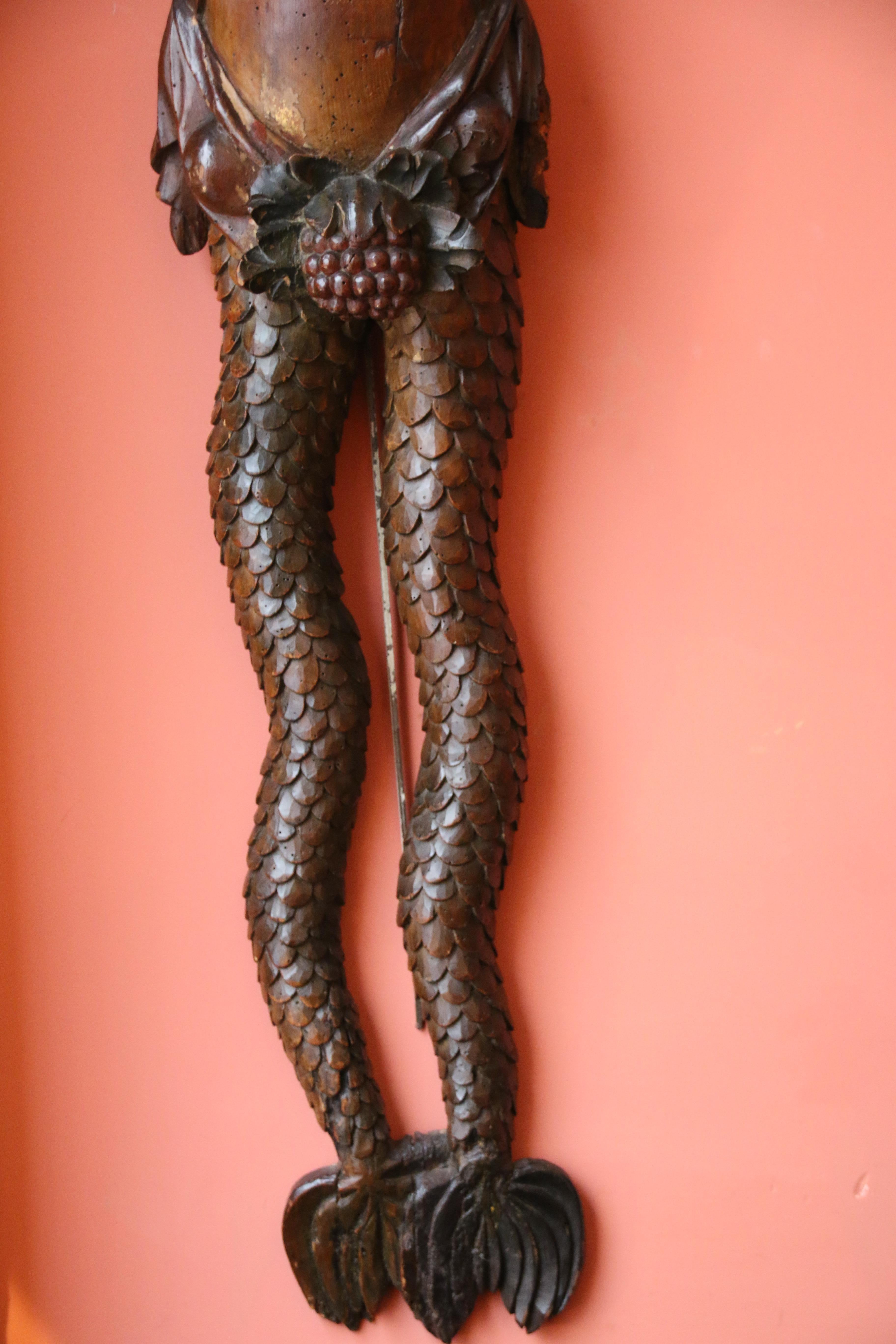 Renaissance 16th Century Southern Germany Carved Wood Bracket Depicting a Mermaid For Sale