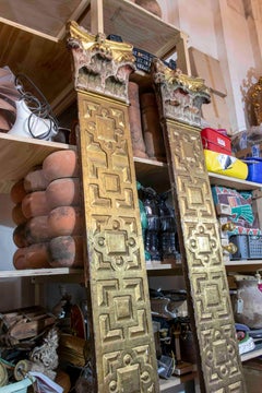16th Century Spanish Corinthian Pair of Pilasters Polychromed and Gilded w/ Gold