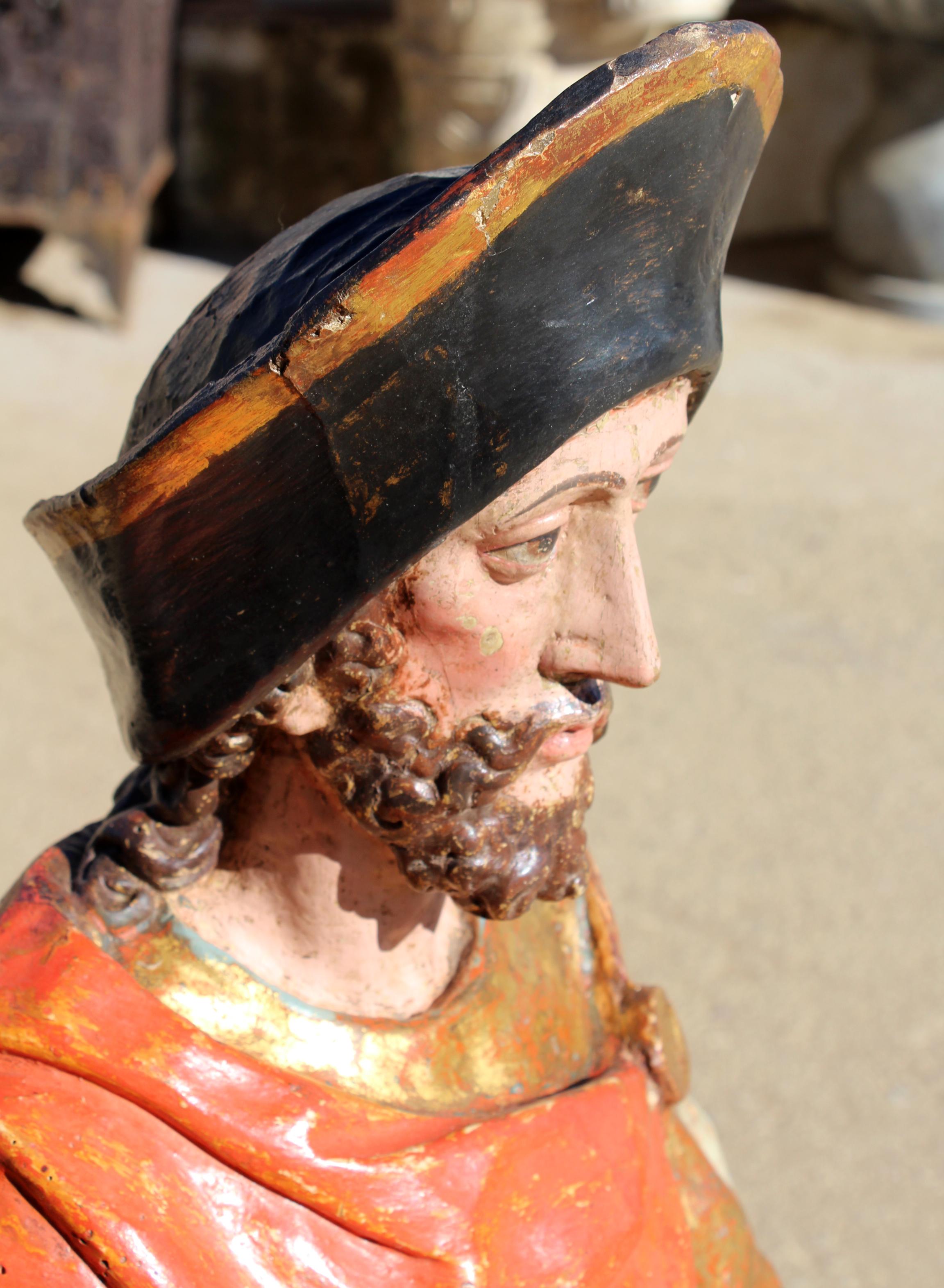 16th Century Spanish Gilded Painted Wood Sculpture of Saint Roch For Sale 4