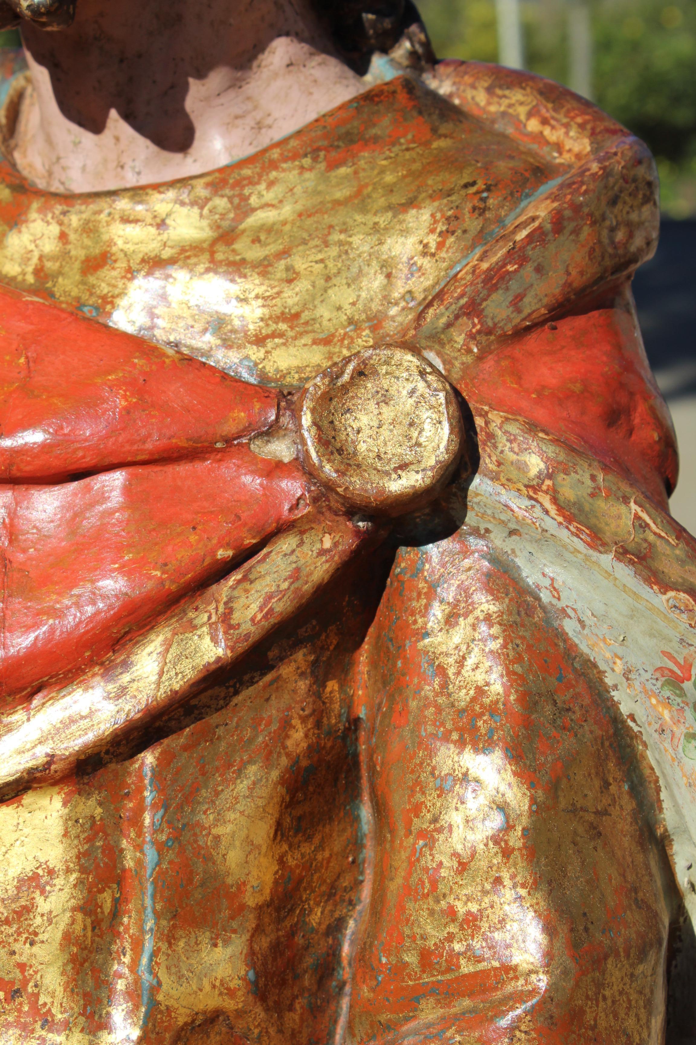 Escultura española de madera pintada y dorada de San Roque del siglo XVI en venta 5