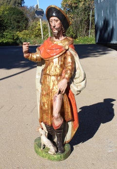 16th Century Spanish Gilded Painted Wood Sculpture of Saint Roch