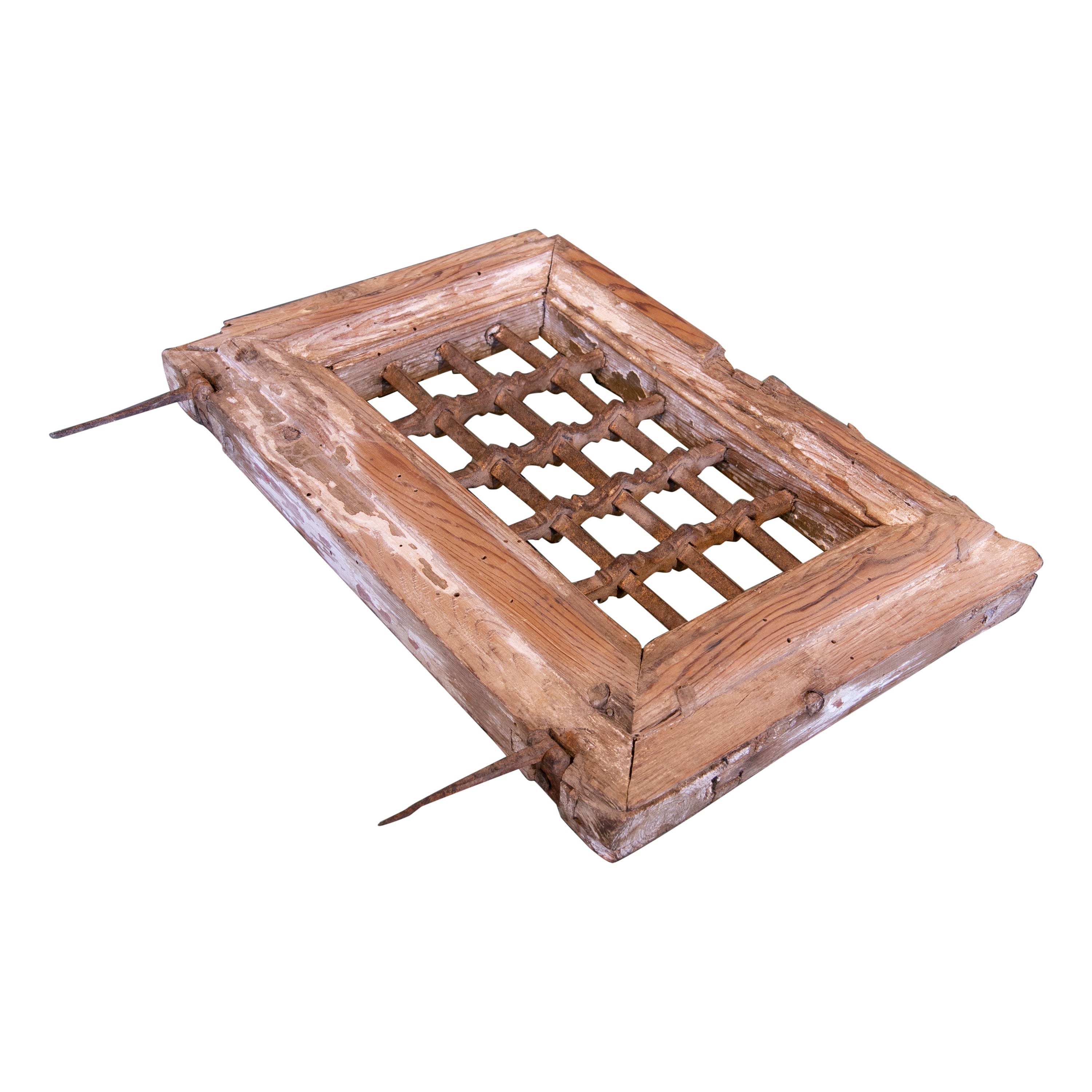 16th Century Spanish Iron Window with a Wooden Frame