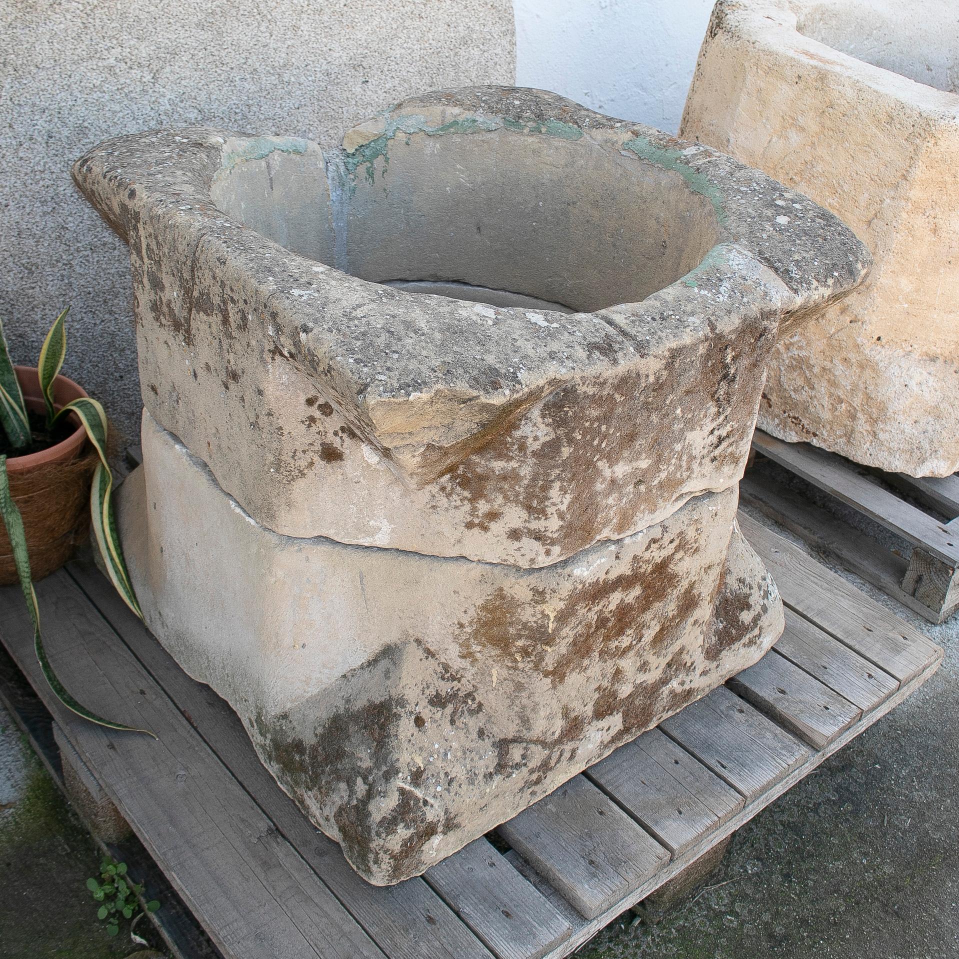 18th Century and Earlier 16th Century Spanish Late Gothic Style 2-Part Hand Carved Stone Water Well