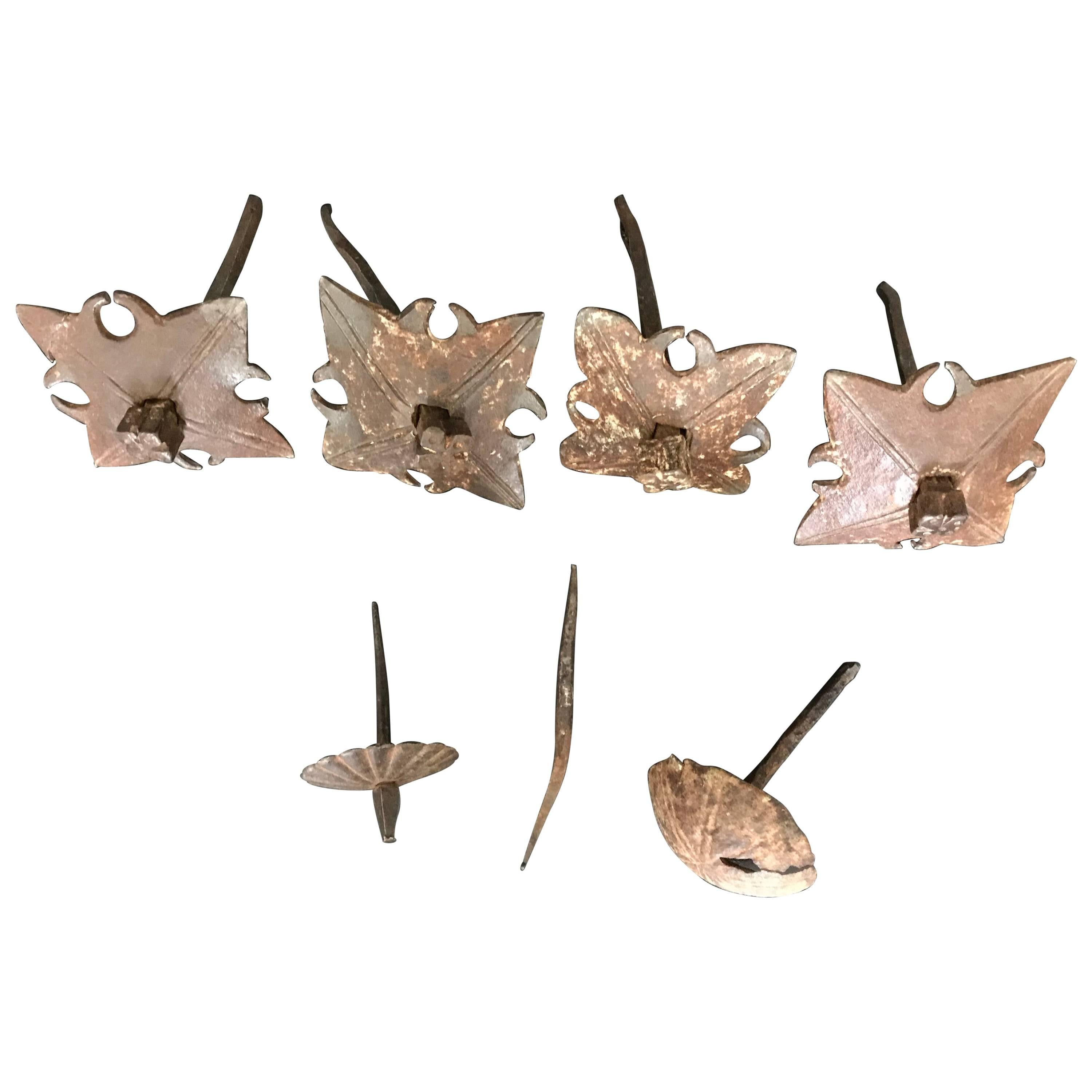16th Century Spanish or Italian Baroque Wrought Iron Nails and Furniture Mounts