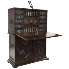 16th Century Spanish Vargueño Cabinet with Limoges Enamel Drawer Fronts