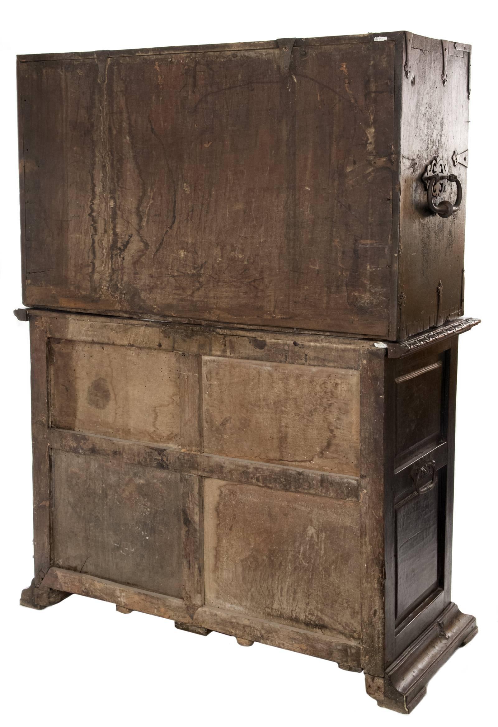 16th Century Spanish Vargueño Cabinet with Limoges Enamel Drawer Fronts For Sale 4