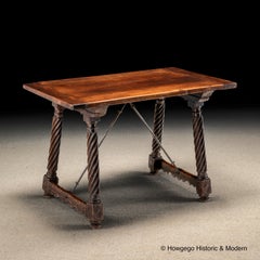 16th Century Spanish Walnut Campaign Table Fluted Carving Windsor Castle Label