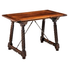 16th Century Spanish Walnut Campaign Table Fluted Carving Windsor Castle Label