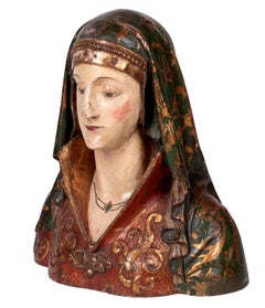 16th Century Spanish Wooden Painted and Gilded Reliquary Bust of a Saint