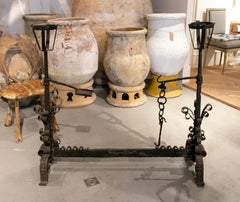 16th Century Spanish Wrogh Iron Fireplace Andirons