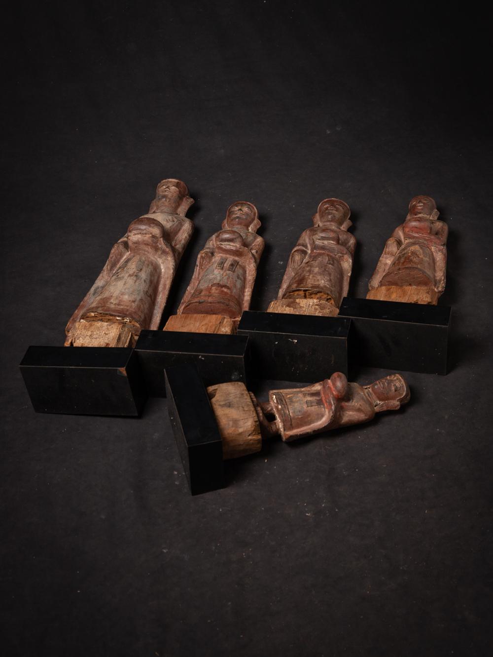 16th century Special set of 5 antique wooden Monk statues from Burma 14