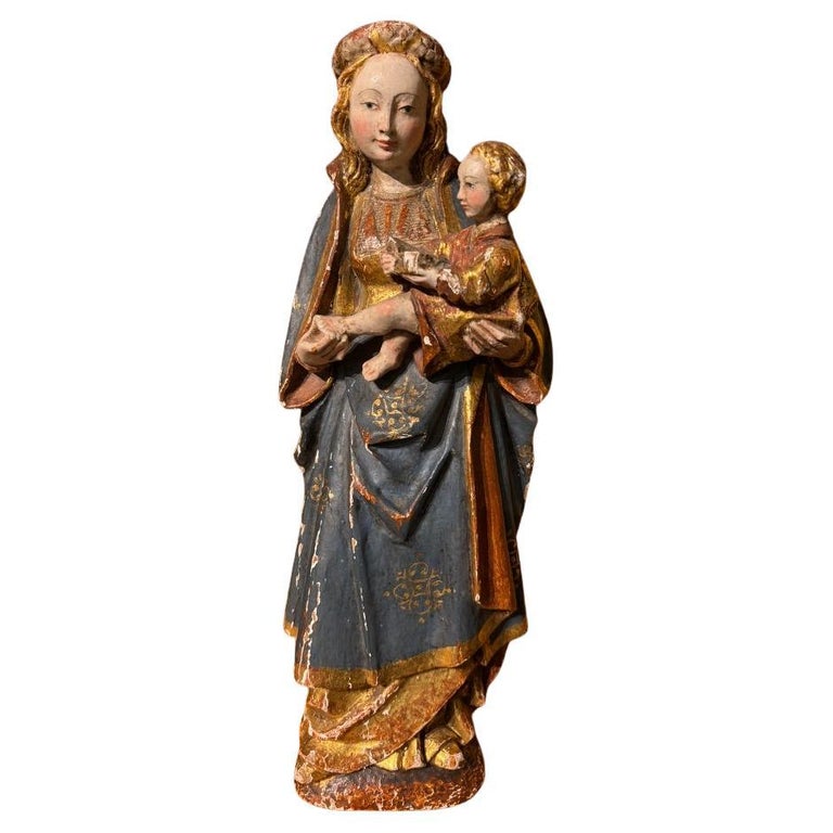 16th Century Style French Painted and Gilt Wood Virgin and Child 16th Century Style French Painted and Gilt Wood Virgin and Child