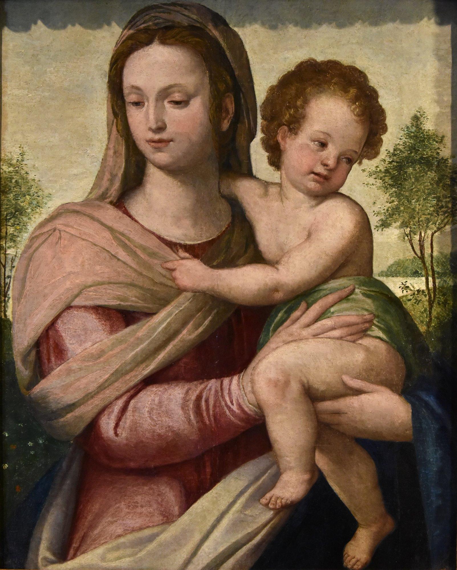 Madonna Bambina XVI secolo Dipinto Olio su tavola Scuola toscana Antico maestro Firenze - Painting Antichi maestri di 16th-century Tuscan (Florentine) school 