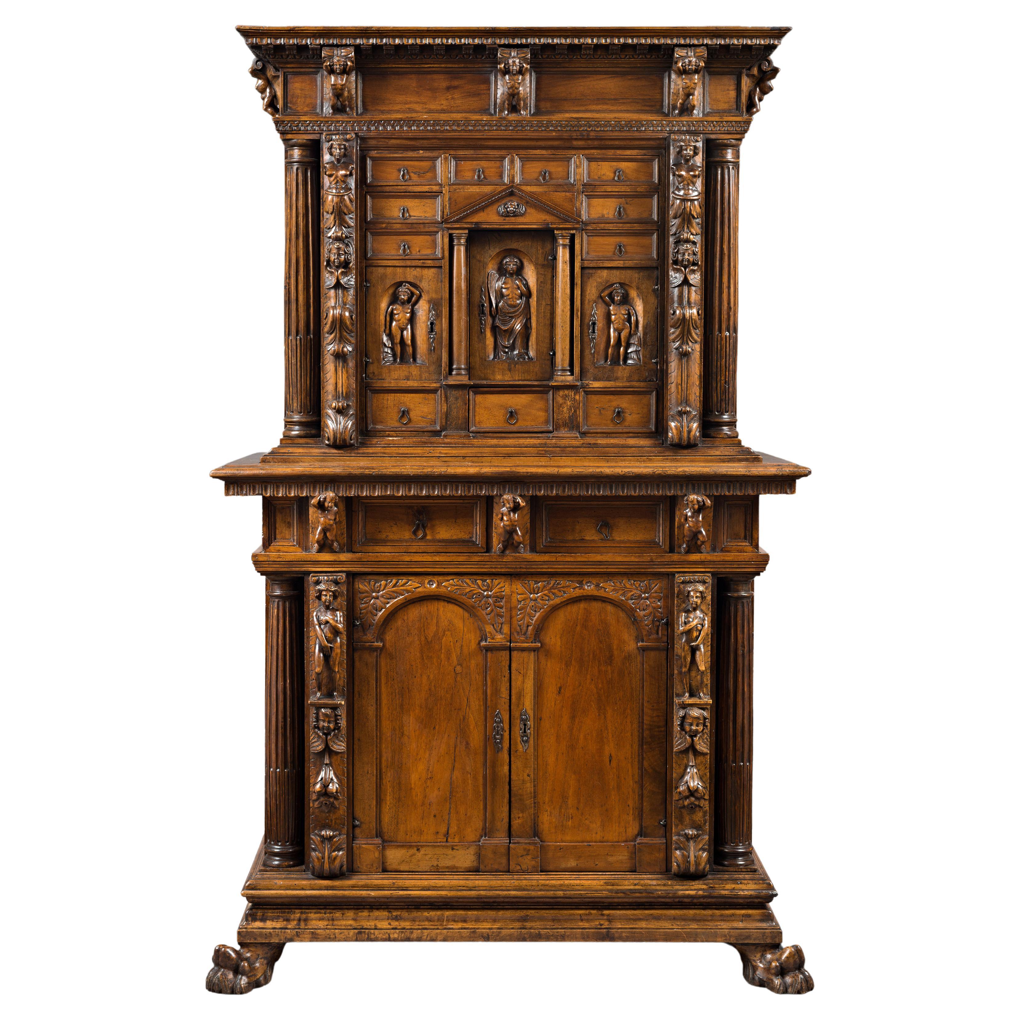 16th Century Two Bodied Genoan "Stipo" Cabinet with a Bambocci Decor For Sale