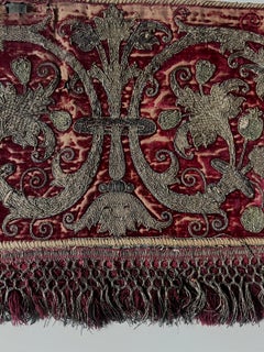 16th Century Venetian Red Velvet Fabric with Gold Embroidery and Coat of Arms