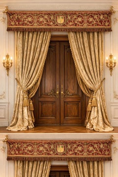 16th Century Venetian Red Velvet Fabric with Gold Embroidery and Coat of Arms