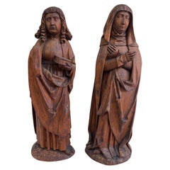 16th Century Virgin Mary and Saint John, Pair of Linden Wood Sculptures