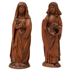 16th Century Virgin Mary and Saint John, Pair of Linden Wood Sculptures