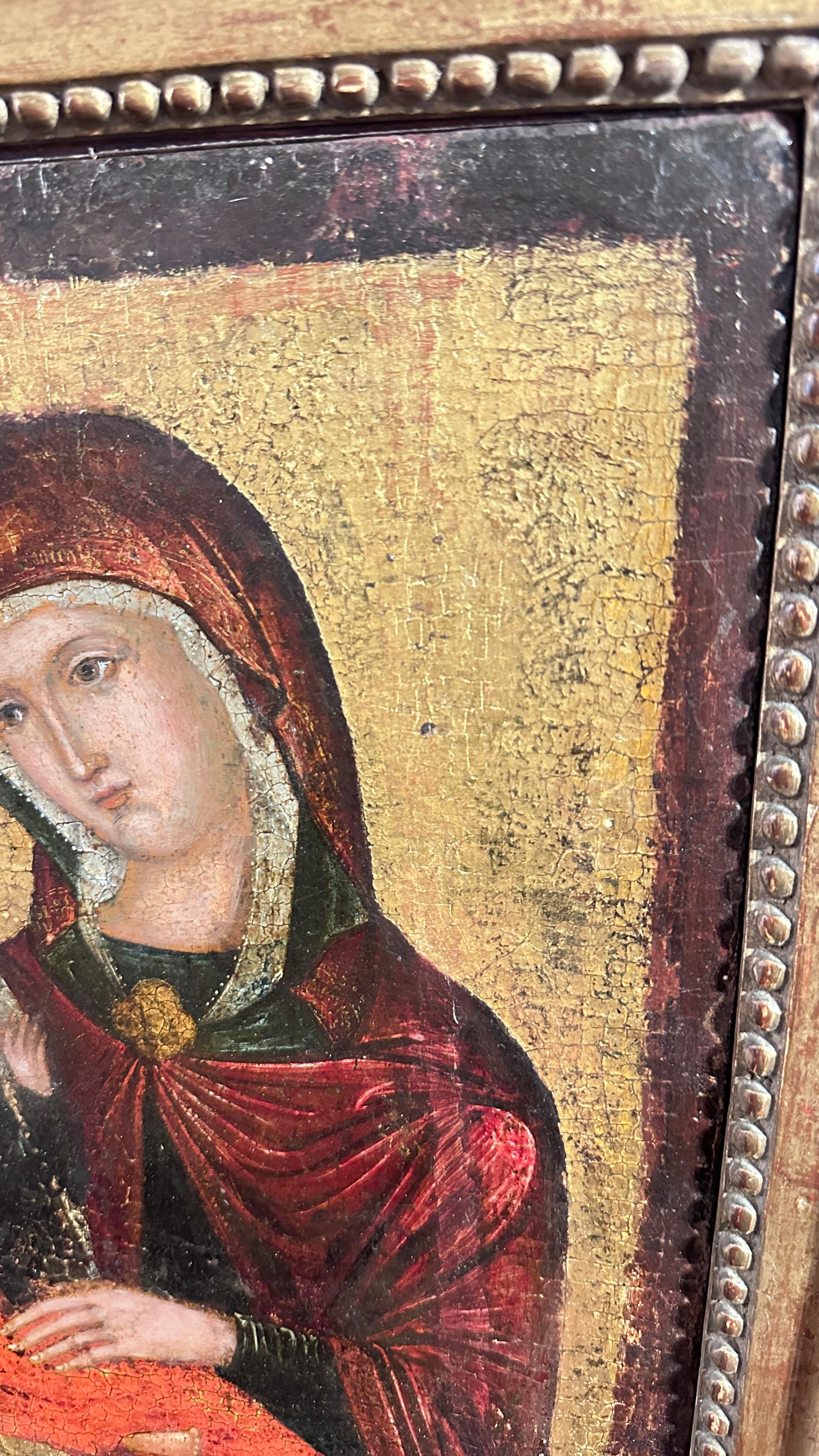 Gesso 16th CENTURY VIRGIN MARY WITH CHILD ON A GOLDEN BACKGROUND 