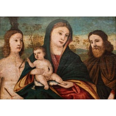 16th Century Virgin with Child and Saints Painting Oil on Panel by Santacroce