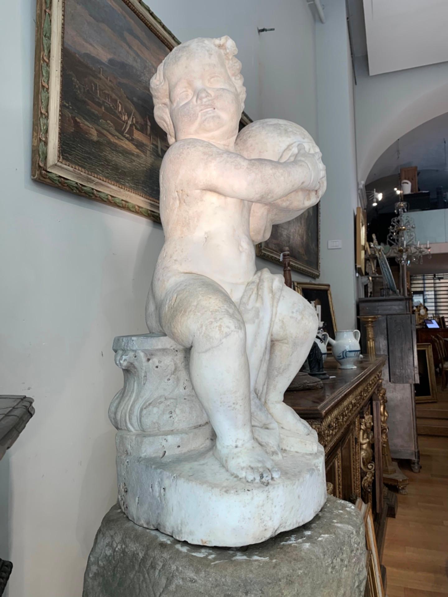 Carrara Marble 16th Century White Marble Statue of Child Hercules