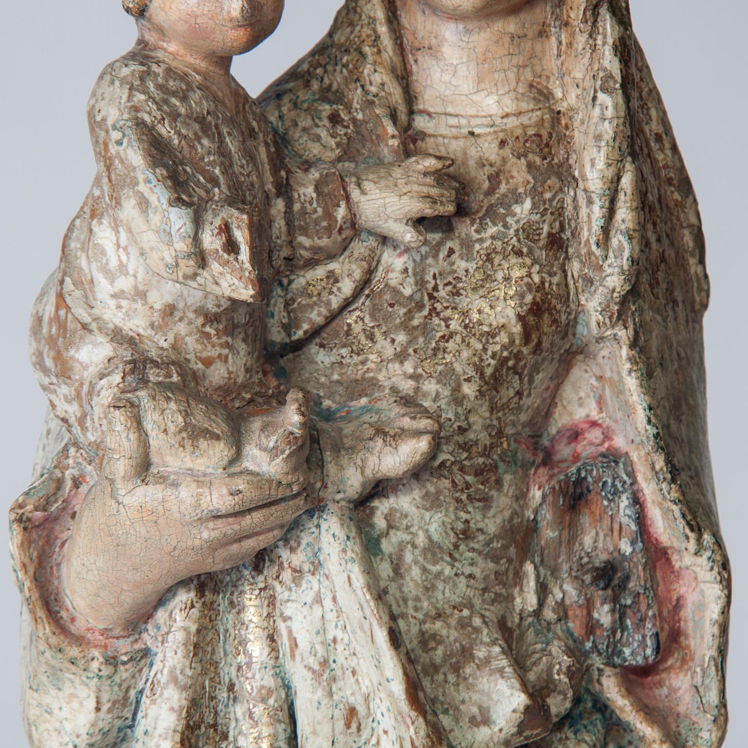 16th Century Wooden Madonna with Child, circa 1500 For Sale 1