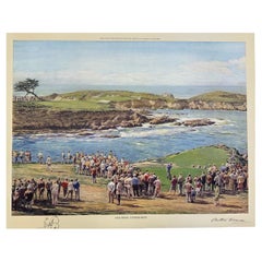 "16° Green, Cypress Point" Stampa sul golf con schizzo originale di Arthur Weaver