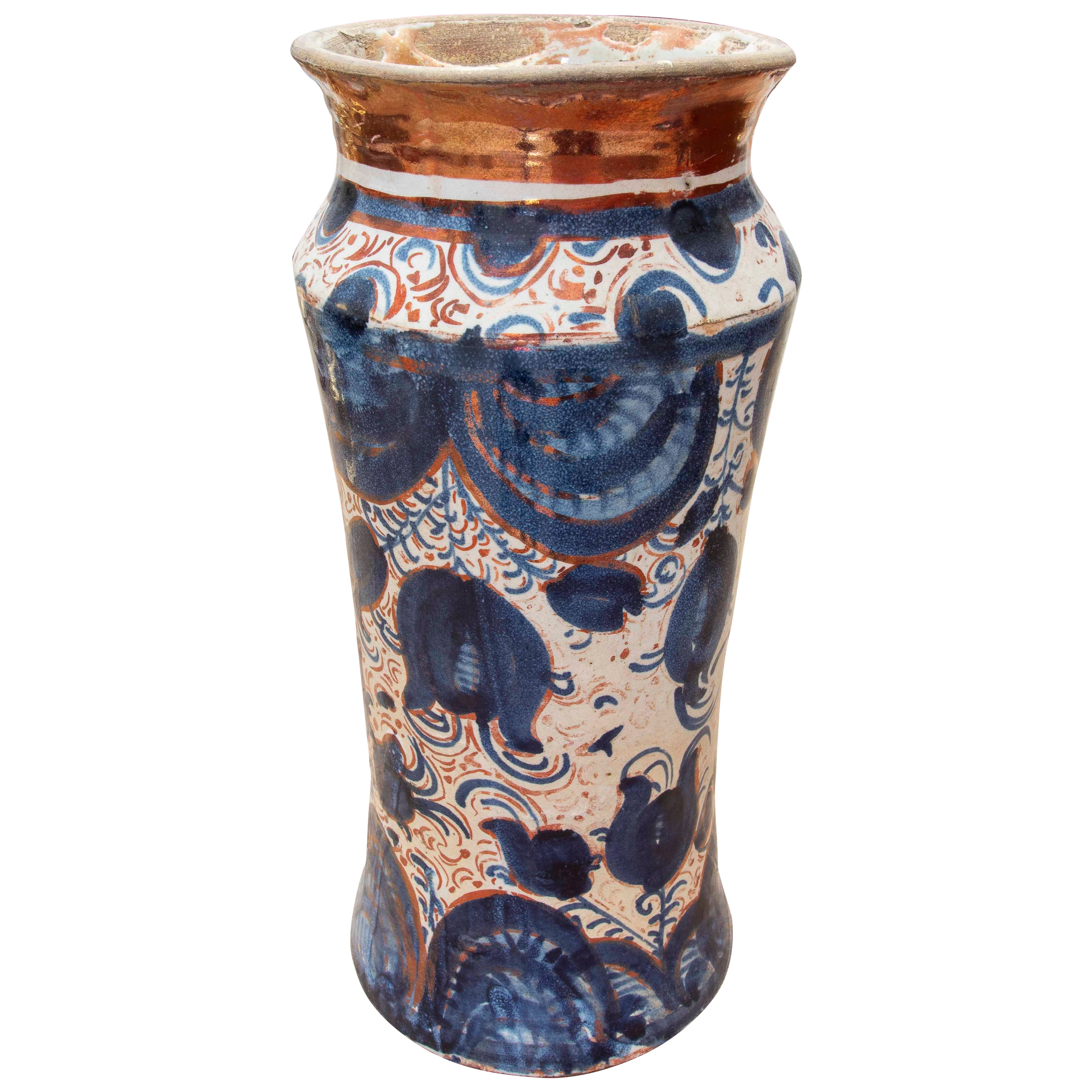 Vaso di Talavera policromo del XVI secolo ispano-moresco con riflessi metallici