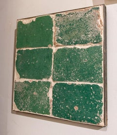 16th Antique Panel of Glazed Green Tiles with Original Patina