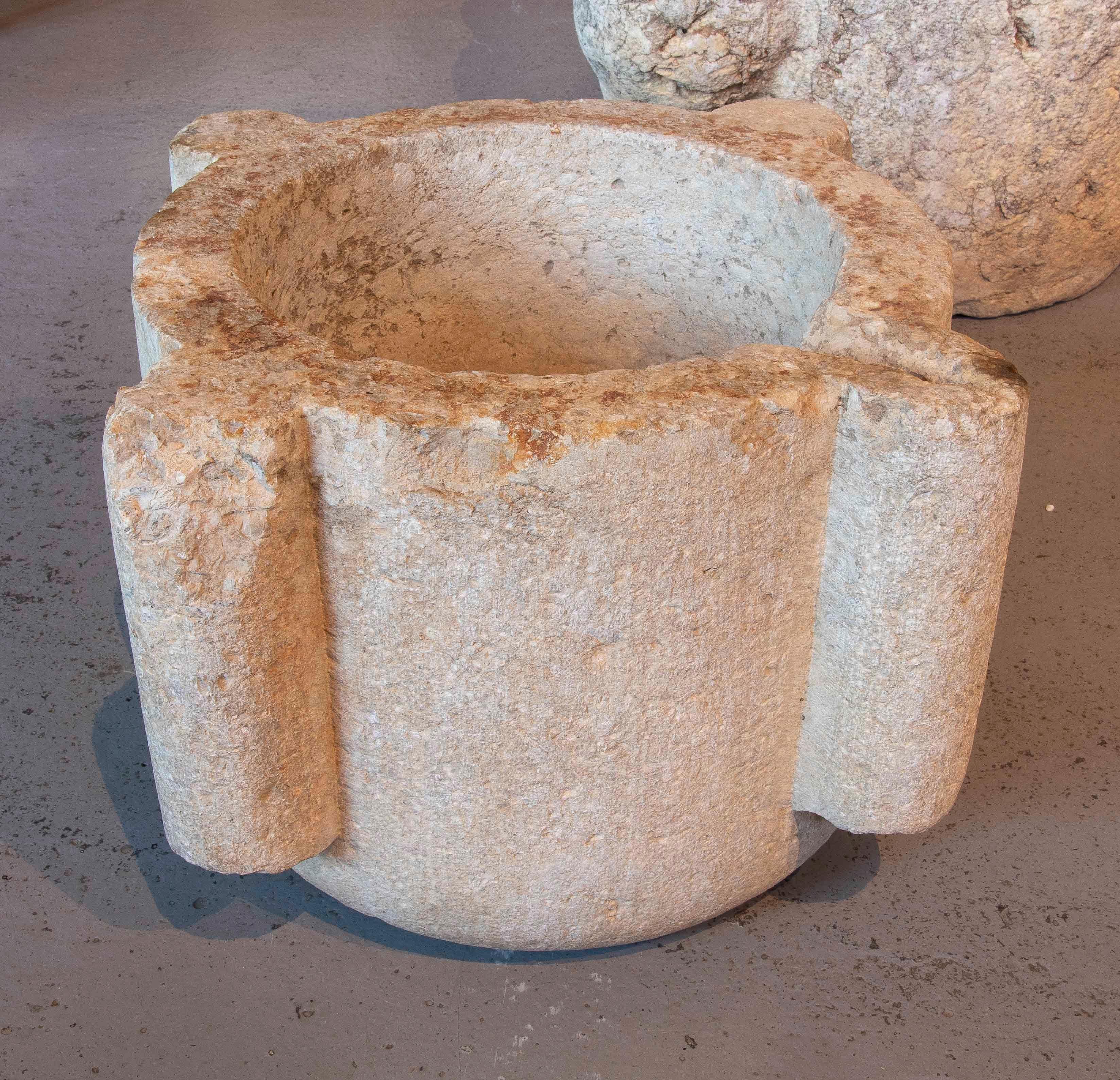Spanish 16th Large Antique Carved Stone Mortar For Sale