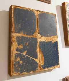 16th Panel of Antique Blue Tiles with Patina and Authentic Aging