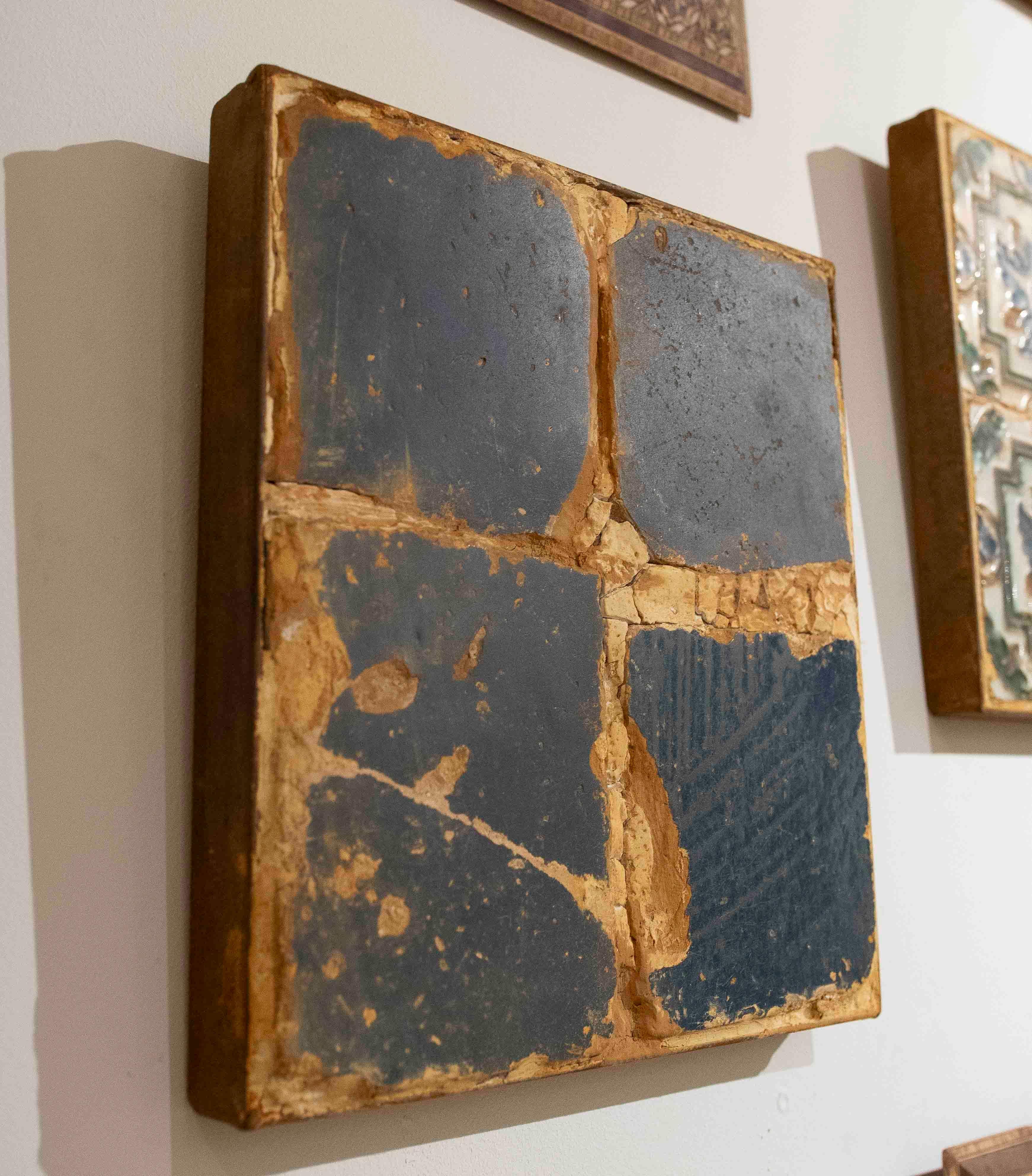 16th Panel of Antique Blue Tiles with Patina and Authentic Aging siglo XVIII y antes en venta