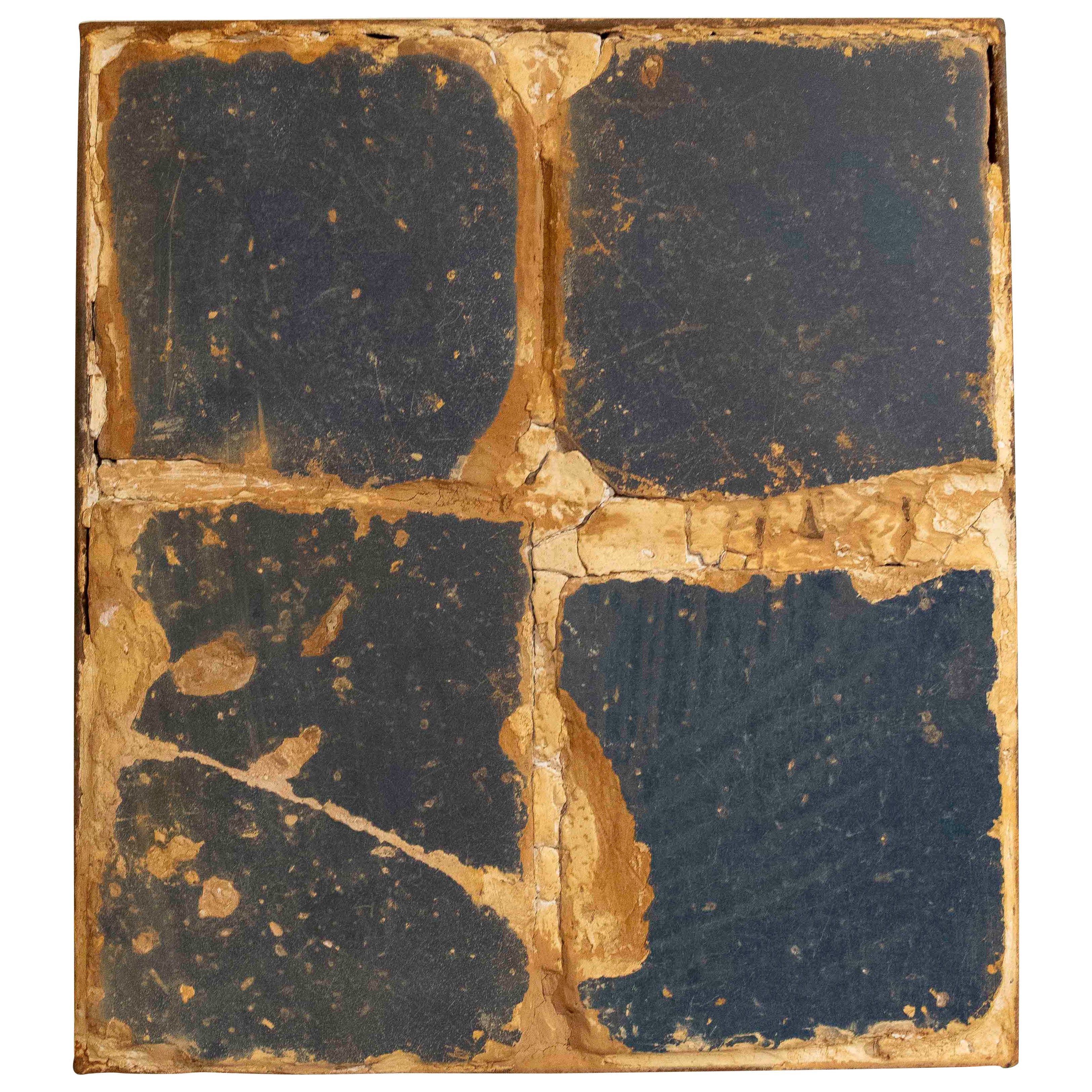 16th Panel of Antique Blue Tiles with Patina and Authentic Aging