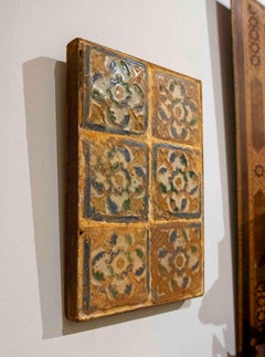 16th Panel of Six Antique Tiles with Enamelled Floral Motifs