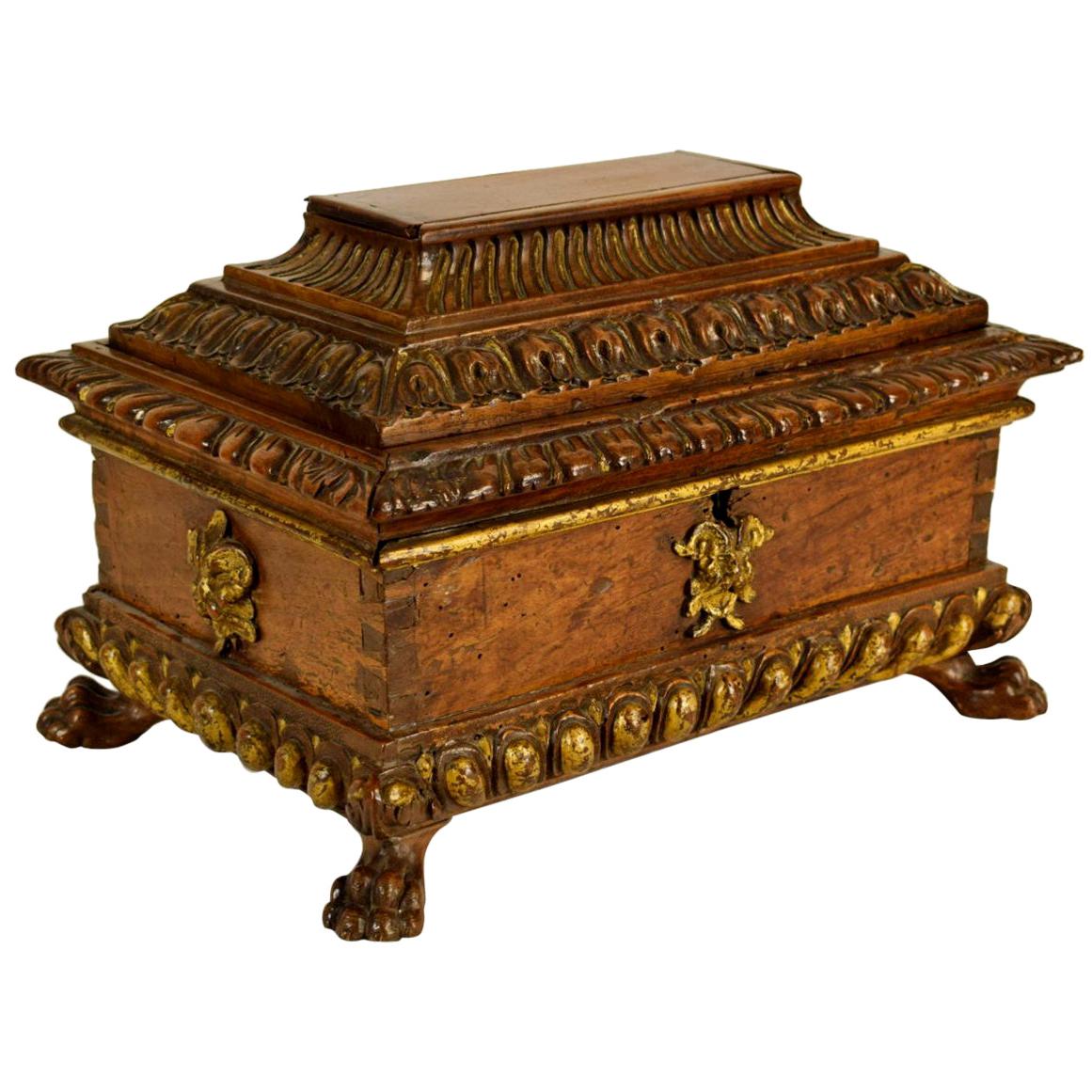 16th Century Tuscany Carved and Gilded Wood Box