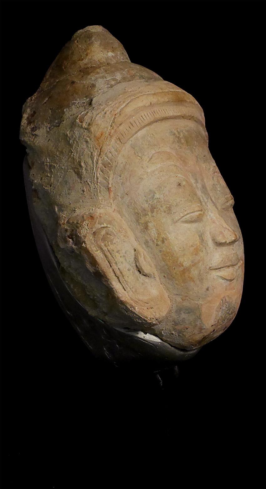 Hand-Crafted 16thC Massive Burmese Ava Buddha Face Made of Stucco and Ancient Bricks, 8031 For Sale
