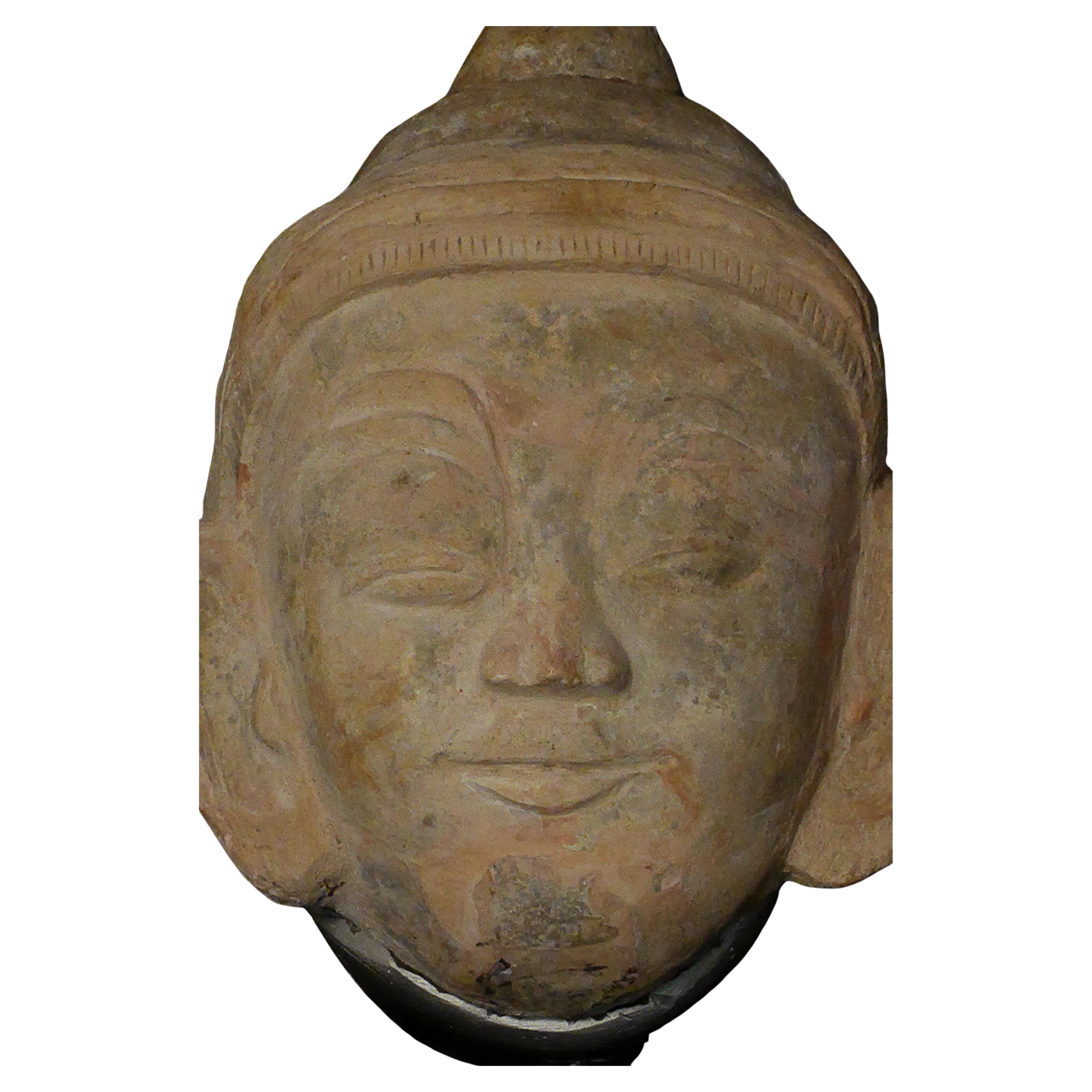 Visage de Bouddha Ava massif en stuc et briques anciennes de Birmanie du XVIe siècle, 8031 en vente
