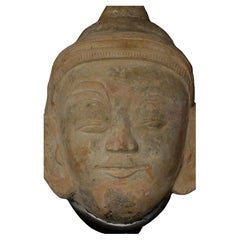 Visage de Bouddha Ava massif en stuc et briques anciennes de Birmanie du XVIe siècle, 8031