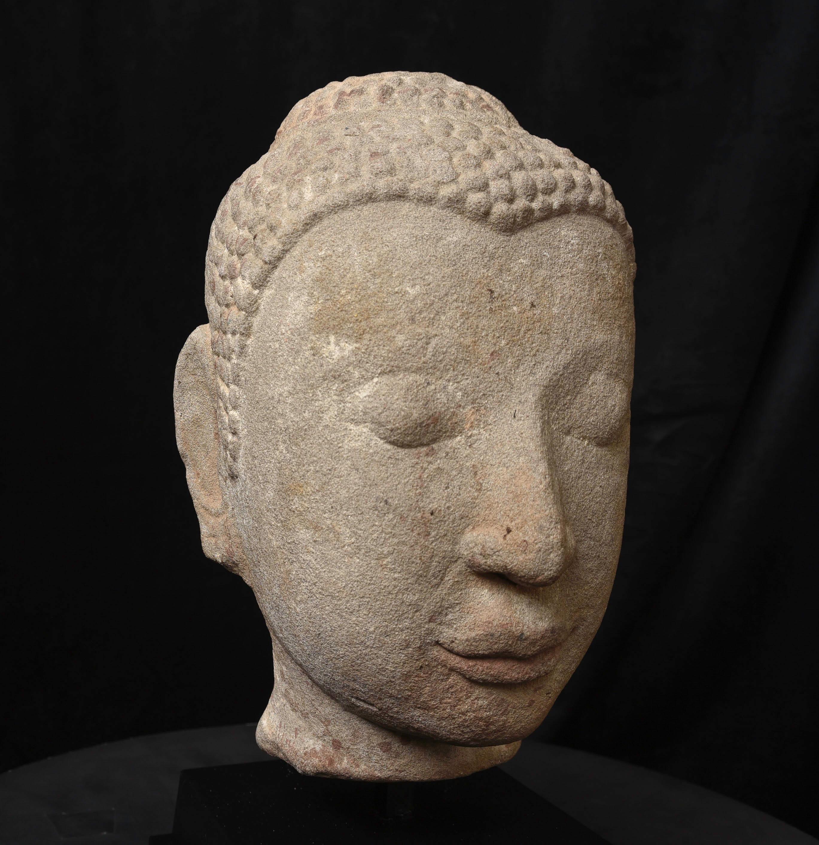 16th Century Thai Life Size Stone Buddha Head-Superb Ayuthaya Example For Sale 5