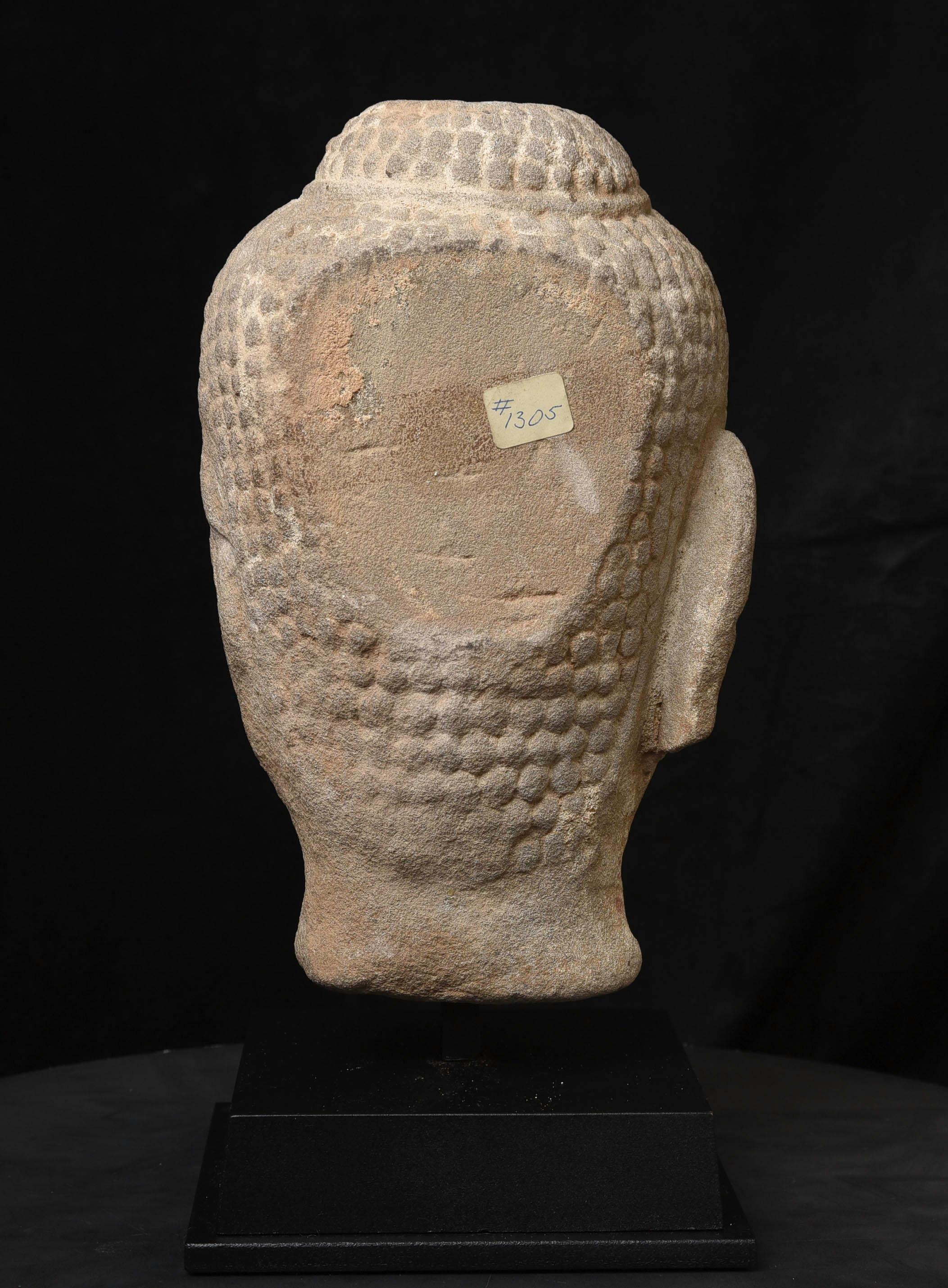 18th Century and Earlier 16th Century Thai Life Size Stone Buddha Head-Superb Ayuthaya Example For Sale