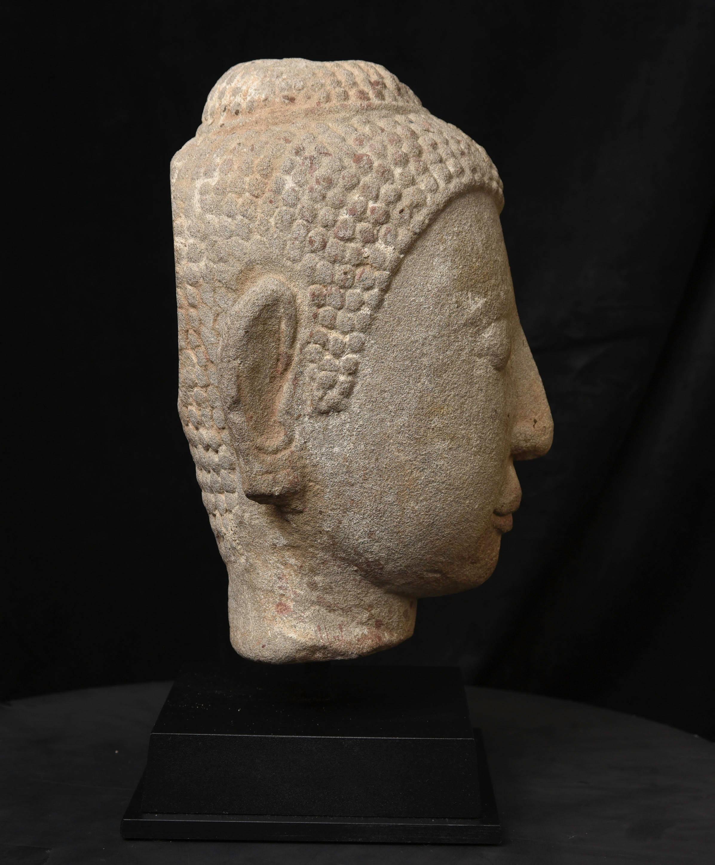 16th Century Thai Life Size Stone Buddha Head-Superb Ayuthaya Example For Sale 1