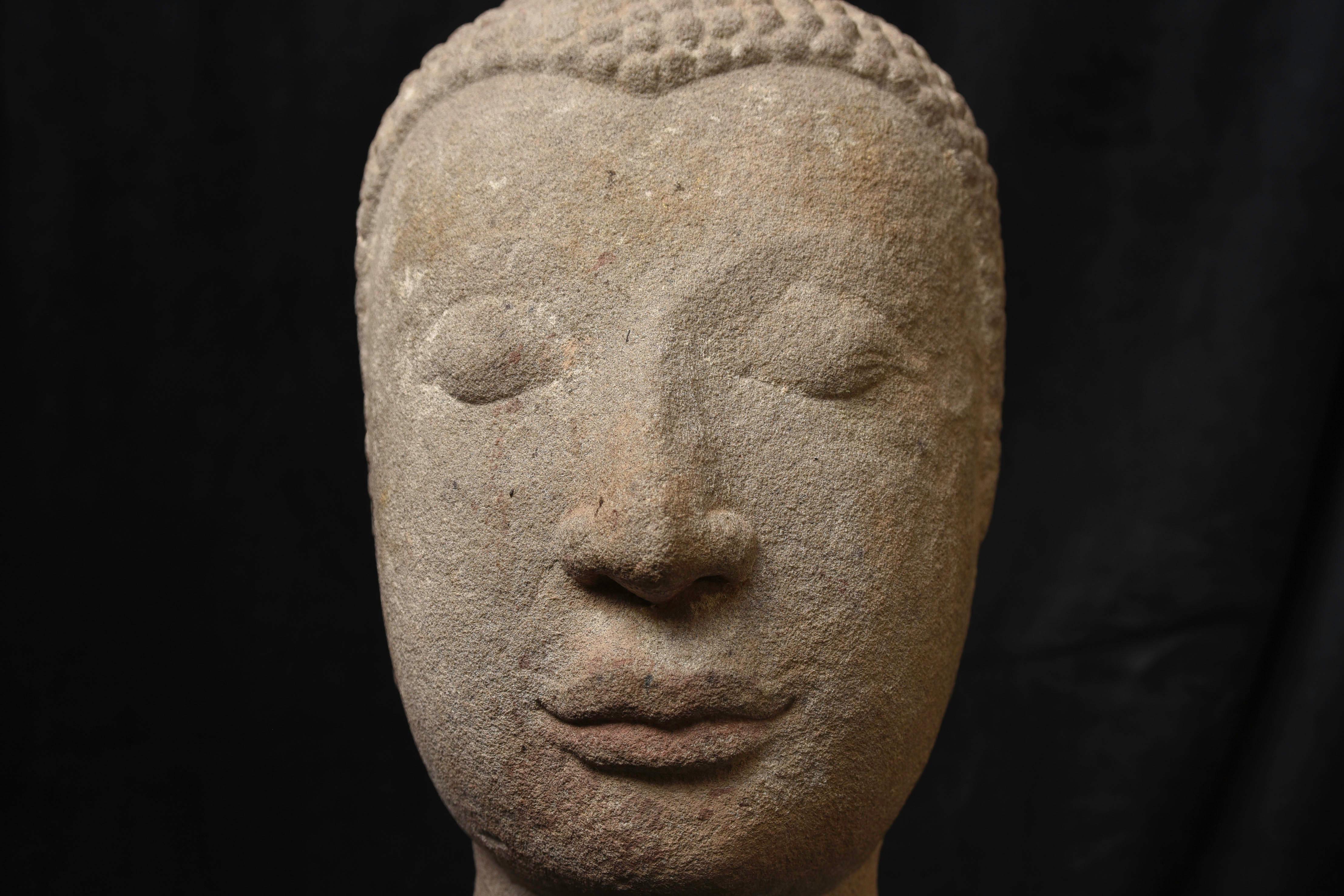 16th Century Thai Life Size Stone Buddha Head-Superb Ayuthaya Example For Sale 4