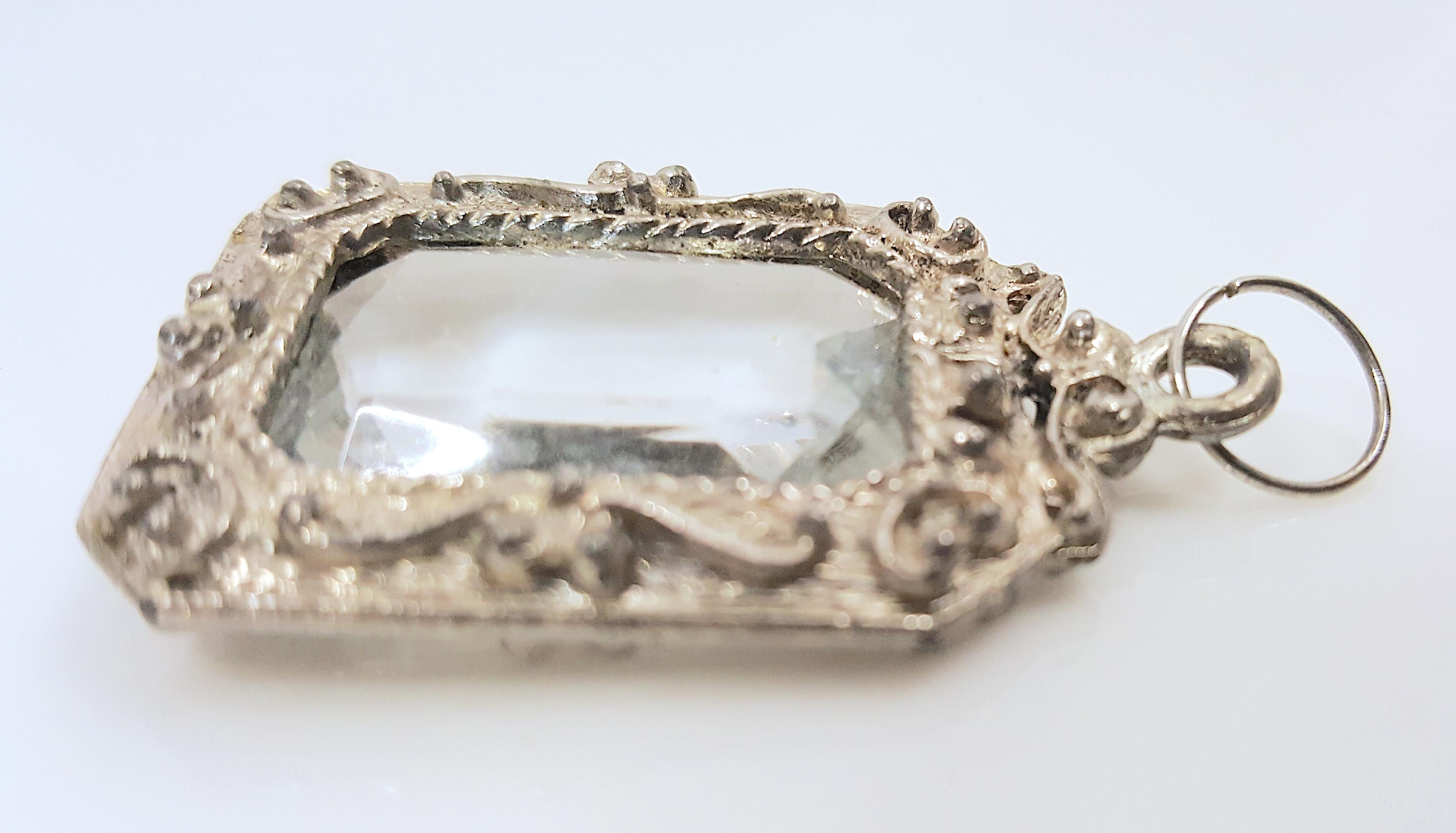 16thCentury RockCrystal Hogback ScissorCut Silver HighRelief Scrollwork Pendant For Sale 2