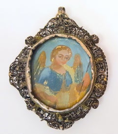 16thCentury UltramarinePainting Angel RockCrystal Filigree Renaissance Pendant
